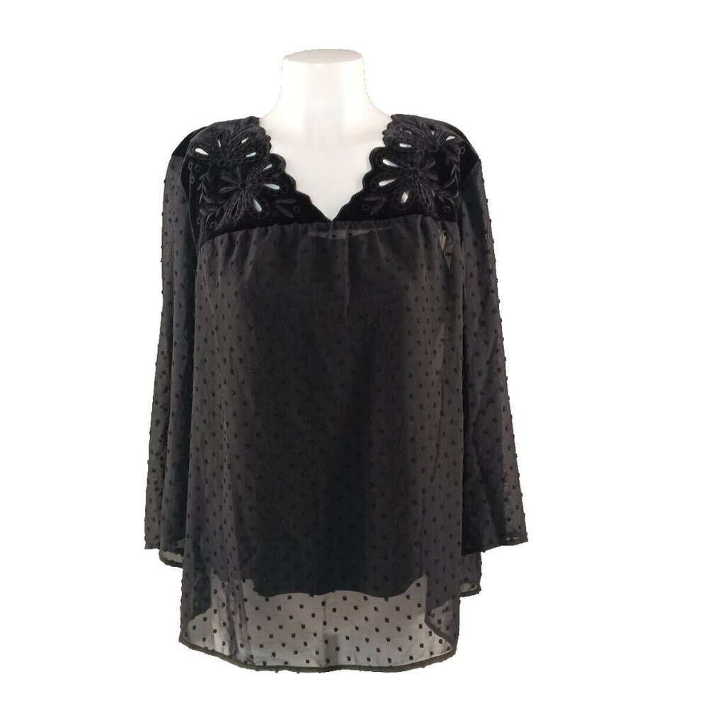NWT STYLE&CO Embroidered Floral W/ Cami S(4-6) Chiffon Black Velvet 3/4 Sleeve